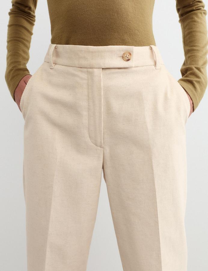 Cotton With Linen Cord Straight Leg Trousers
