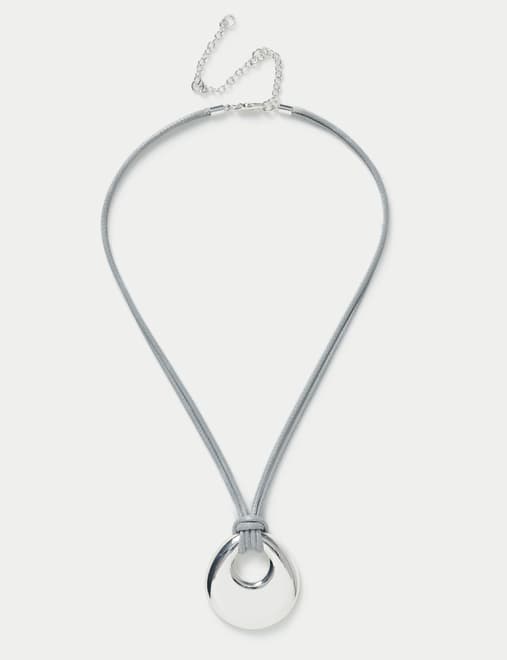 Silver Tone and Grey Rope Pendant
