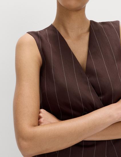 Linen Blend Sheen Pinstripe Waistcoat