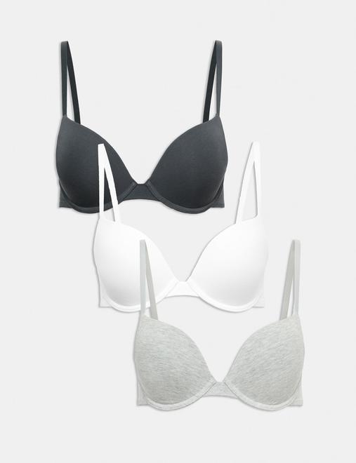 3pk Cotton Rich Wired Push-Up Bras A-E