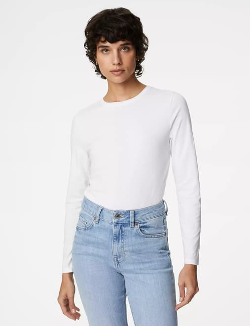 Cotton Rich Ribbed Henley Top, M&S Collection