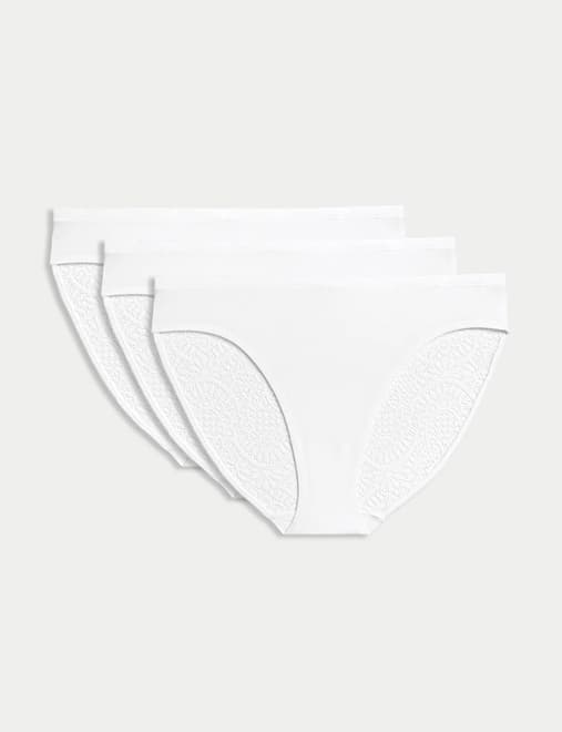 M&S Collection 3pk Lace & Mesh High Waisted Brazilian Knickers