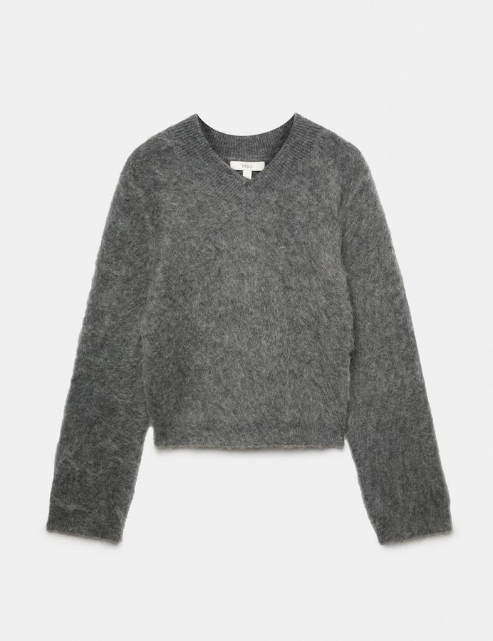 Wool Blend V-Neck Jumper with Mohair