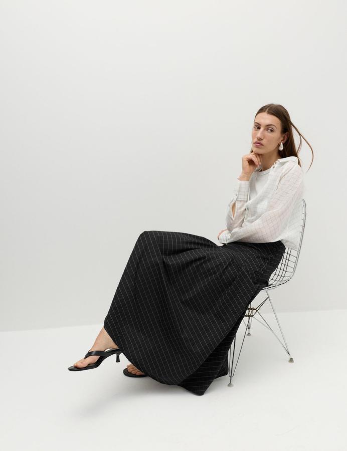 Cotton Rich Checked Button Detail Maxi Skirt