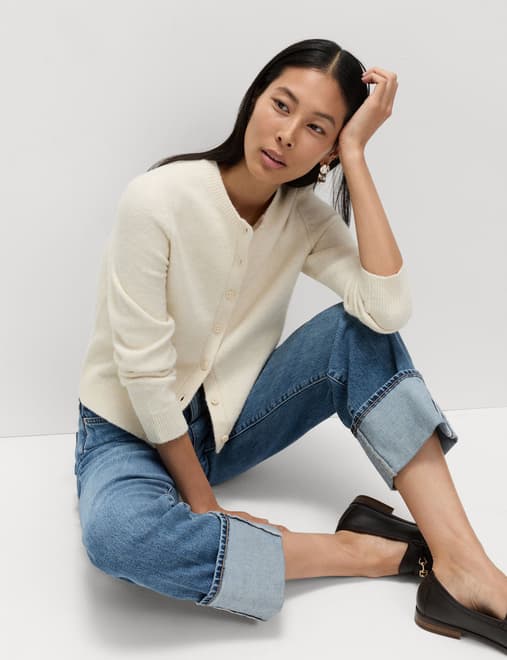 Crew Neck Cardigan with Wool