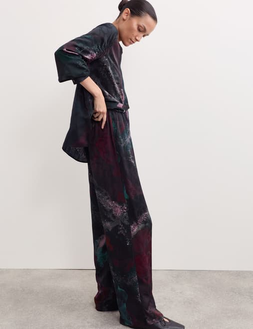 Jacquard Printed Wide Leg Trousers