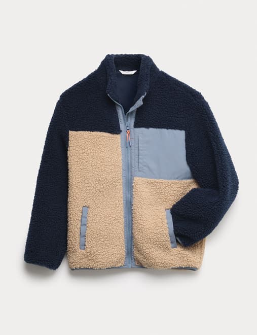 Colour Block Zip Borg Jacket (6-16 Yrs)