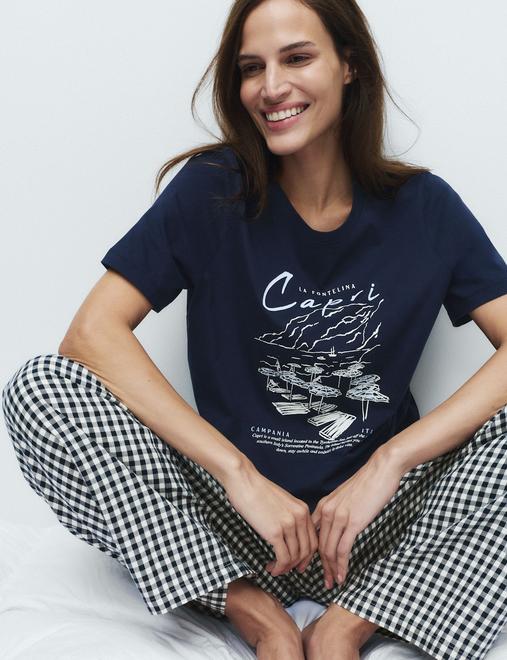 Pure Cotton Pyjama Set With Woven Bottoms