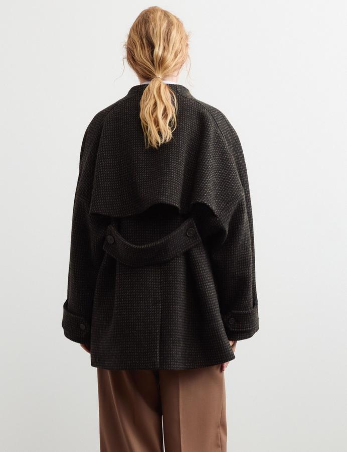 Pure British Wool Textured Funnel Neck Coat