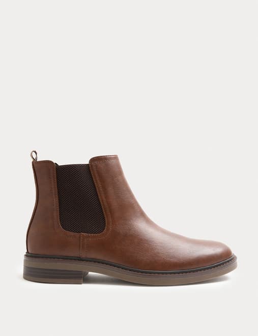 Faux Leather Pull-On Chelsea Boots