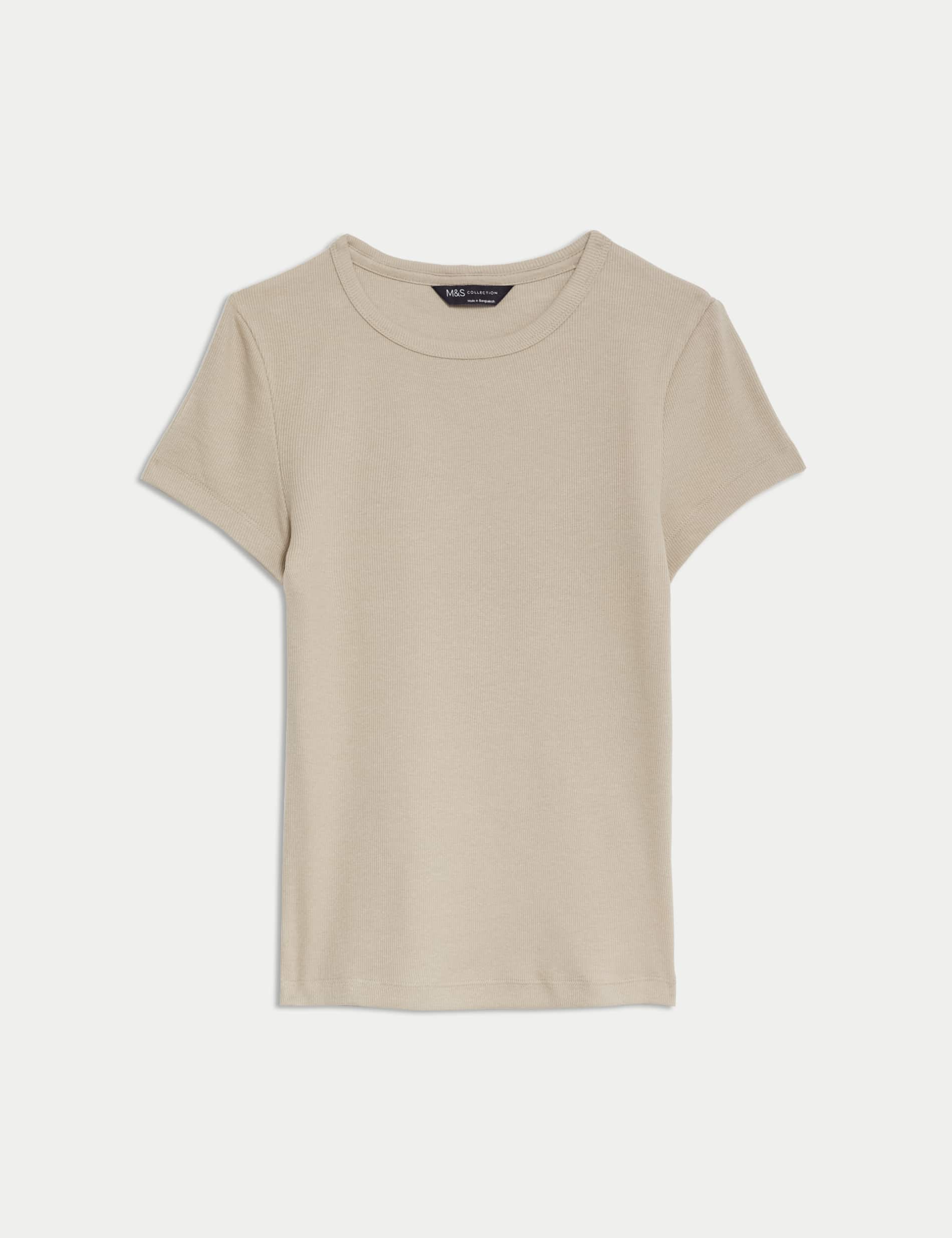 Cotton Rich Slim Fit Ribbed T-Shirt, M&S Collection