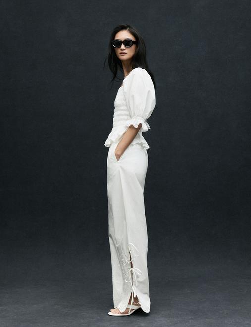 Pure Cotton Shirred Puff Sleeve Top