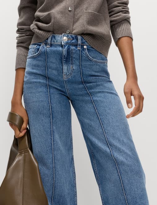 High Waisted Pintuck Wide Leg Jeans