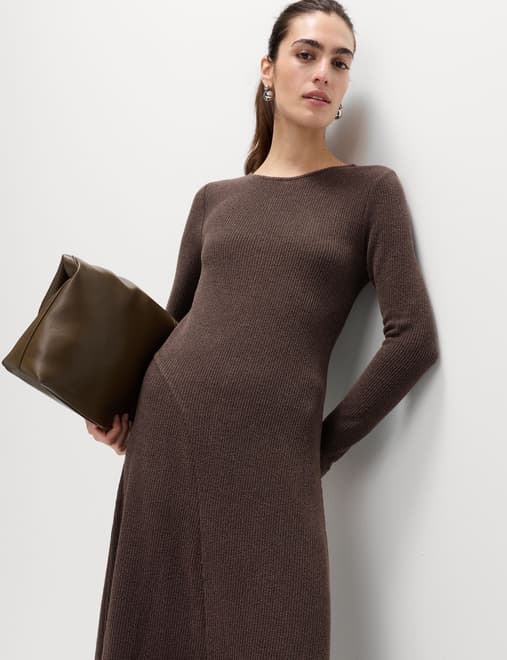 Knitted Crew Neck Midi Column Dress