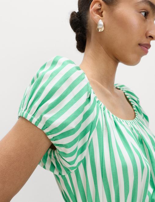 Pure Cotton Striped Scoop Neck Midi Waisted Dress