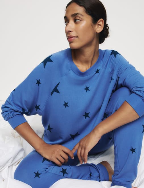 Star Print Crew Neck Long Sleeve Pyjama Top