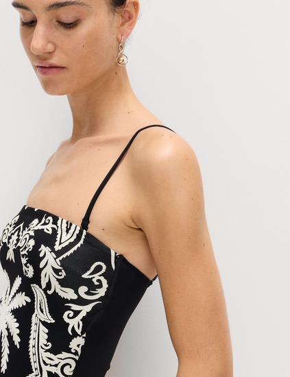 Tummy Control Printed Bandeau Swimsuit