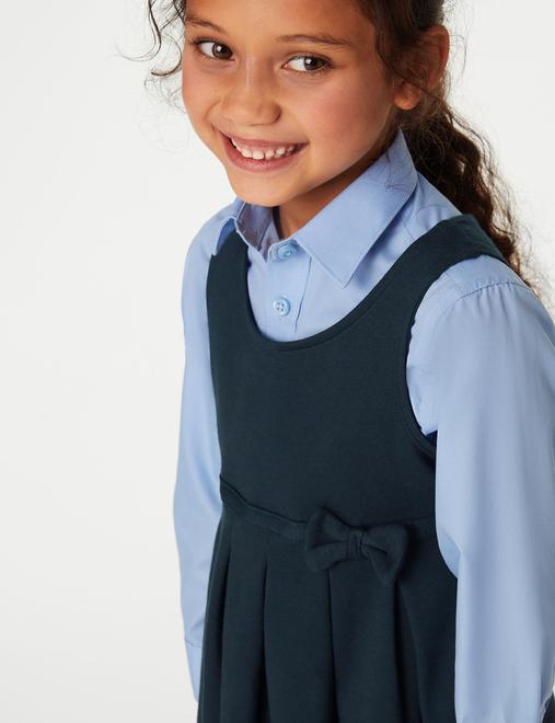 2 Pack Girls' Jersey Bow School Pinafores (2-12 Yrs)