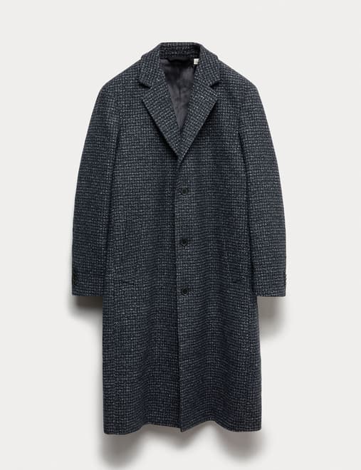 Wool Blend Houndstooth Overcoat