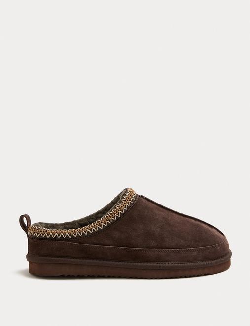 Suede Collared Embroidered Mule Slippers
