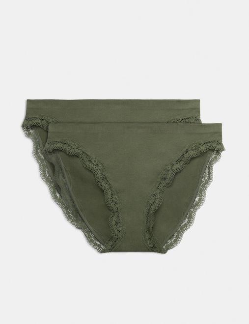 2 Pack Jasmine Lace Seamless High Leg Knickers