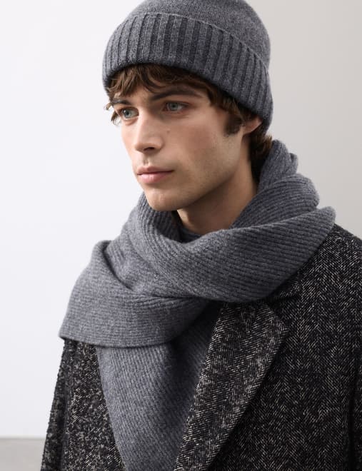 Merino Wool Ribbed Knitted Hat & Scarf Set