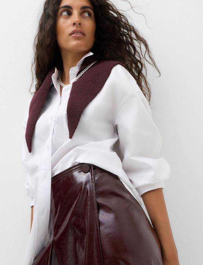 Faux Leather Textured Midi A-Line Skirt