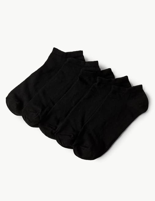 M&S Womens 5pk Sumptuously Soft™ Ankle Socks - 3-5 - Black Mix, Black Mix, £10.00