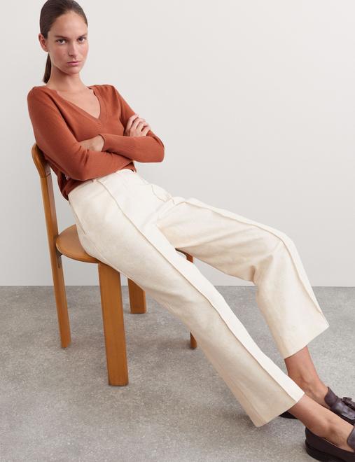 Cotton Linen Jacquard Ankle Grazer Trousers