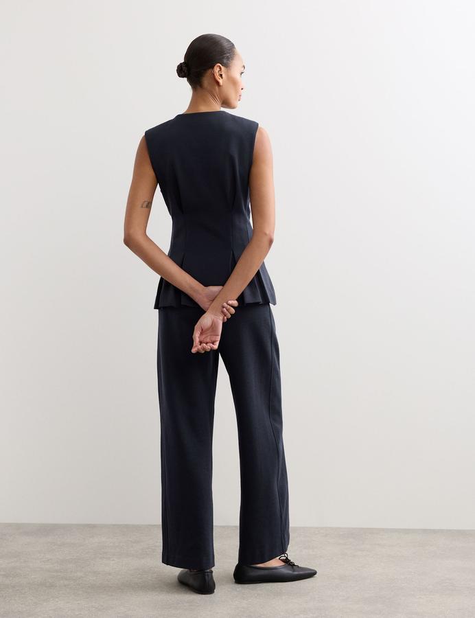 Wool Blend Jersey Straight Leg Trouser