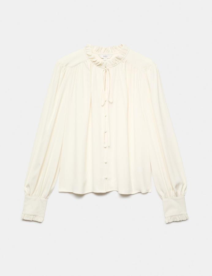Tie Neck Blouson Sleeve Blouse