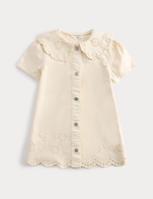 Cotton Rich Broderie Collar Dress (2-10 Yrs)