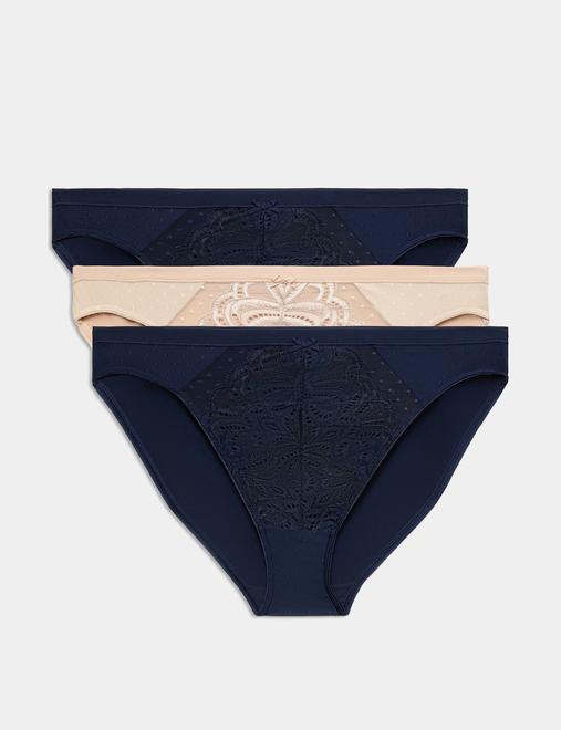 3pk Amelia Lace High Leg Knickers