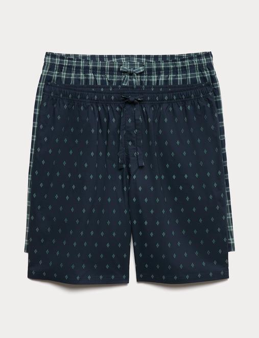 2pk Pure Cotton Checked Pyjama Shorts