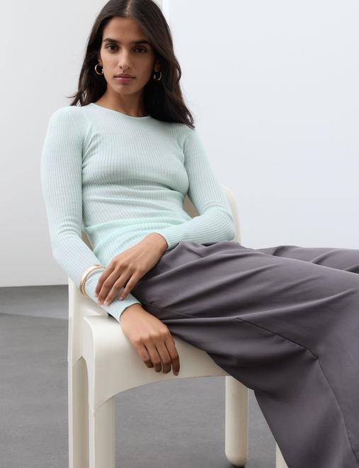 Pure Merino Wool Ribbed Long Sleeve Top