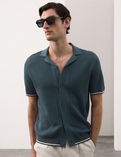 Tipped Button Through Revere Polo Shirt