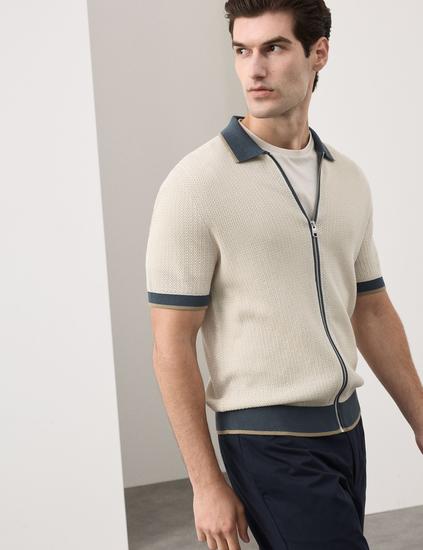 Pure Cotton Linear Stitch Zip Knitted Polo