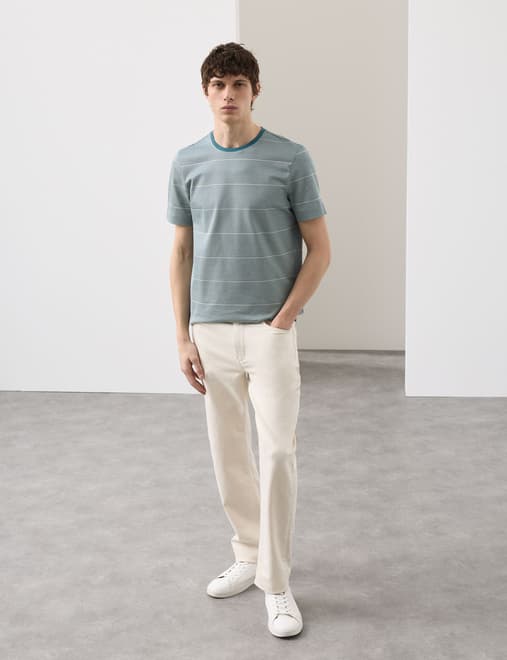 Pure Cotton Textured Striped T-Shirt