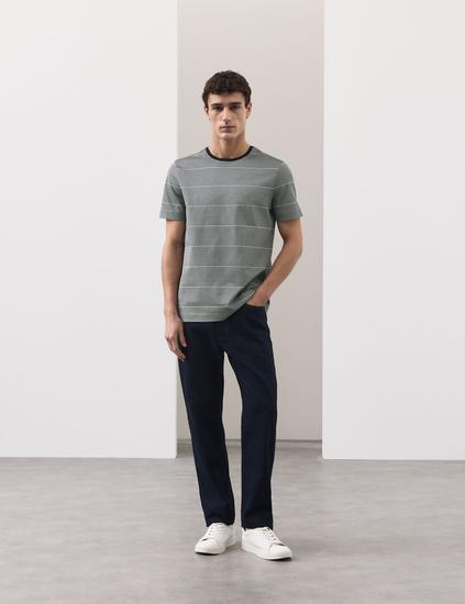 Pure Cotton Textured Striped T-Shirt