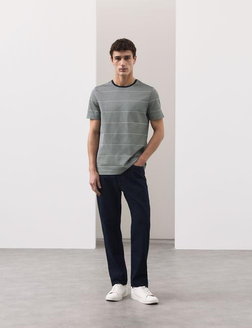 Pure Cotton Textured Striped T-Shirt