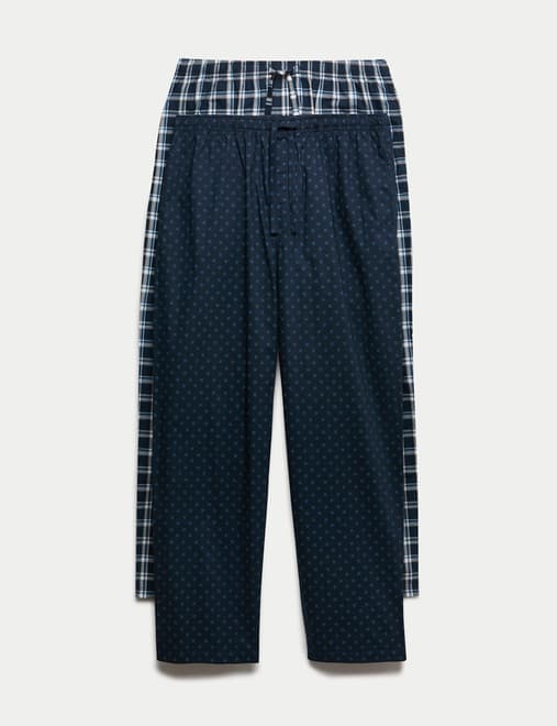 2pk Pure Cotton Checked Pyjama Bottoms