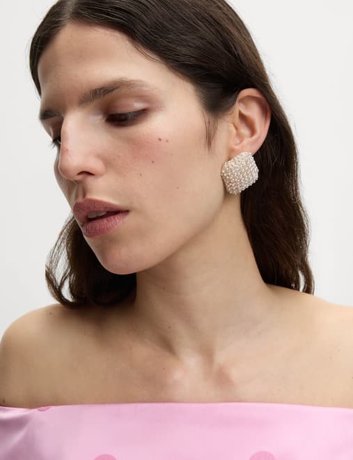 Embellished Pearl Stud Earrings