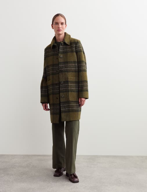Pure British Wool Checked Car Coat