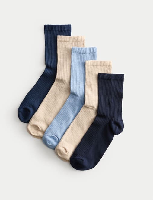 5pk Cotton Rich Ribbed Ankle High Socks