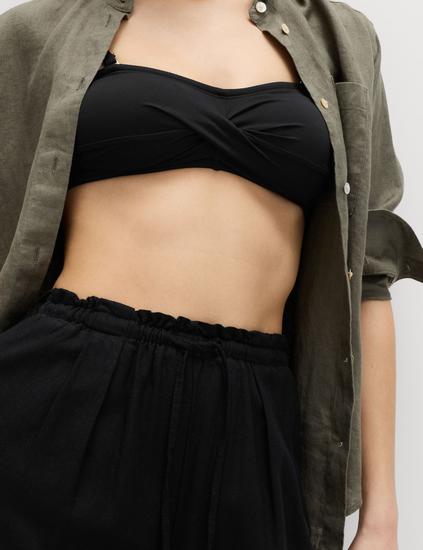 Linen Rich Drawstring Wide Leg Trousers