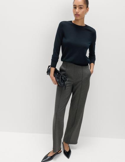 Jersey Twill Straight Leg Ankle Grazer Trousers