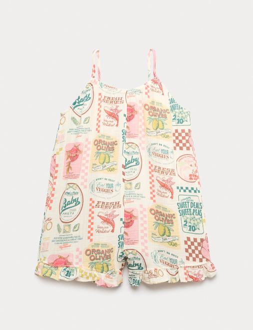 Pure Cotton Ruffle Hem Print Playsuit (6-16 Yrs)