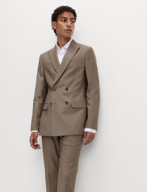 Slim Fit Double Breasted Jacket with Stretch