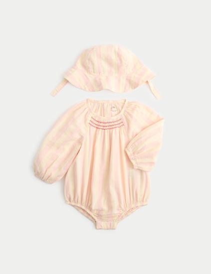 Pure Cotton Candy Stripe Woven Paddler with Hat (0-24 Mths)