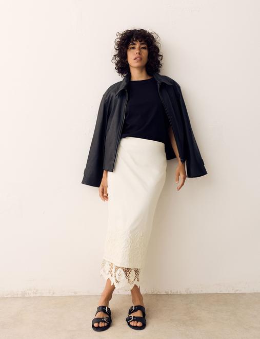 Pure Cotton Embroidered Midaxi Column Skirt